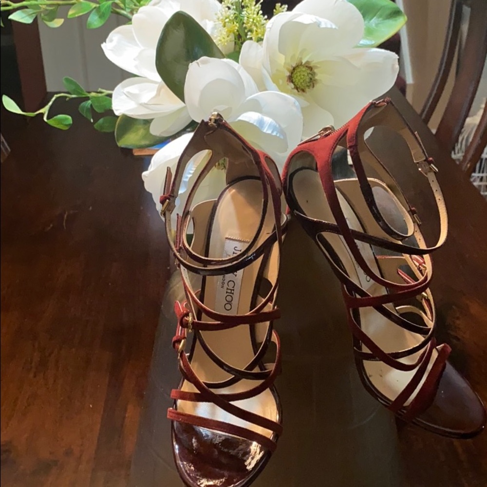 🔥Sexy, sexy Jimmy Choo Bordeaux/Patent Sandal🔥